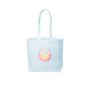 Cute tote bag in light wash denim with Daydreamers Club rainbow design.