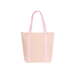 Cute tote back in pink straw with pink canvas shoulder straps.