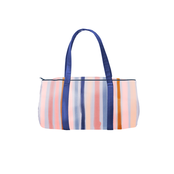 Darling Duffel with blue and purple stripes