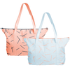 Cute tote bags in light denim with peach pixie sticks and peach canvas with navy blue pixie sticks. 