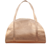 Cute carryon bag in metallic gold vegan leather and double shoulder straps.