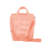 peach canvas tote with hot mess coming through and adjustable straps