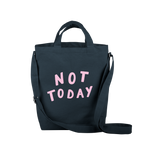 navy canvas tote with not today print and adjustable straps