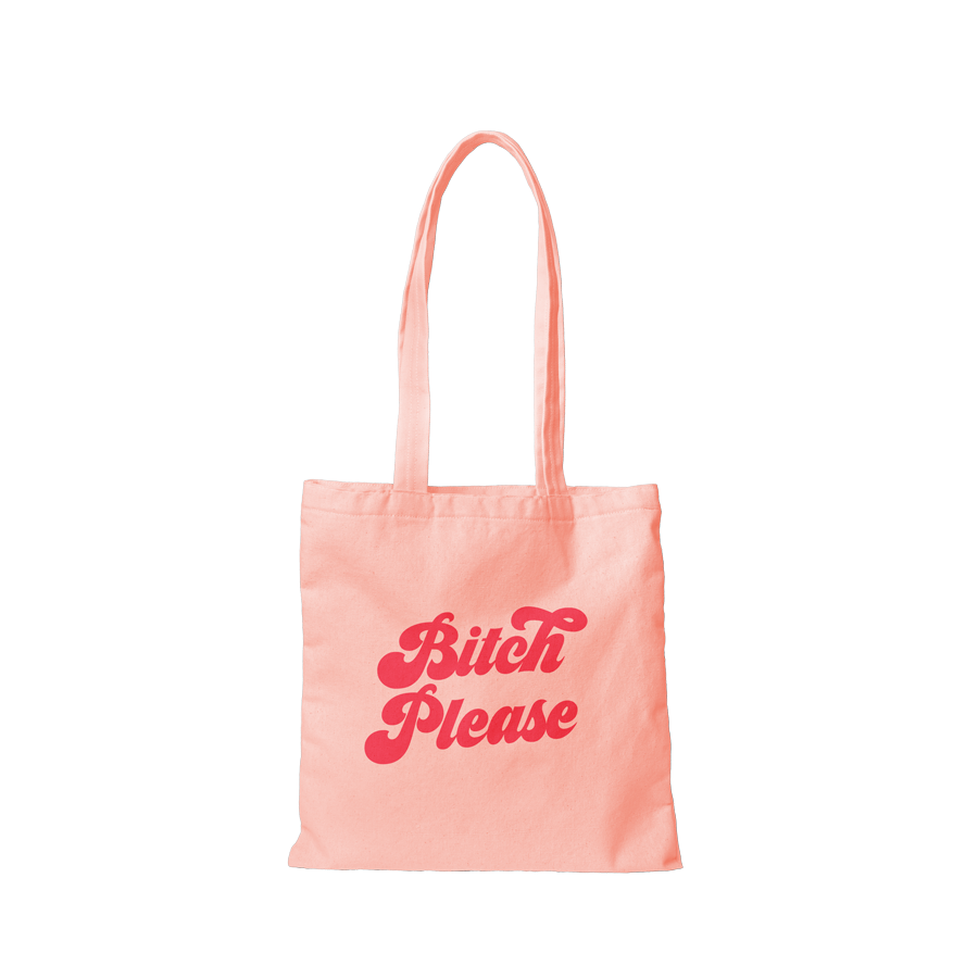 Medium peach canvas tote with coral bitch please text