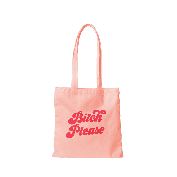 Medium peach canvas tote with coral bitch please text