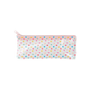 Tiny Hearts Vinyl Pixie Pouch is a clear pencil pouch with rainbow hearts pattern and a pink zipper.