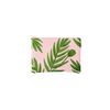 A blush pink pouch with green leaf stems printed all around.