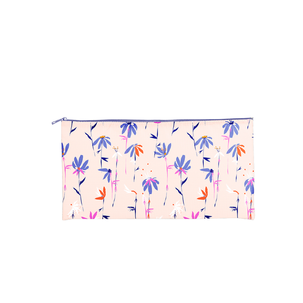 Zippered ripstop nylon pouch with cute pastel floral print. -- Magic Sprigs