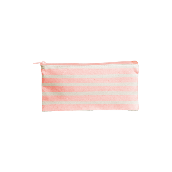 Large pencil pouch in natural canvas material with peach stripes. -- Peach - Stripes
