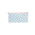 Large pencil pouch in beachwash denim with navy triangles and a peach zipper. -- Beachwash Denim- Triangles