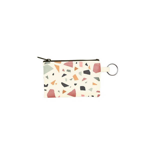 Terrazzo Penny Key Ring is a coin purse key ring in cream with terrazzo pattern.
