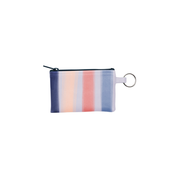 Free Spirit Penny Key Ring is a coin purse key ring in pink, blue and peach stripes pattern.