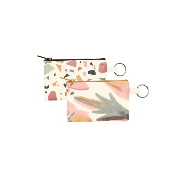 Mutey Fruity Collection Penny Key Ring is a coin purse key ring in terrazzo and mutey fruity patterns.