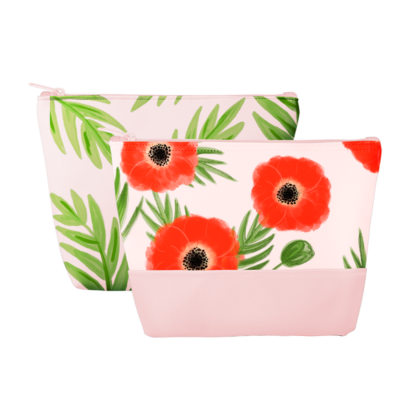 Tweedle Dums in Buds and Poppies are cute cosmetics bags with zippered top.
