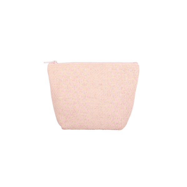 Pink Straw Tweedle Dee is a cute cosmetics bag with a pink zippered top.
