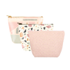 Mutey Fruity Collection Tweedle Dees are cute cosmetics bags in pink straw, terrazzo, and mutey fruity patterns.