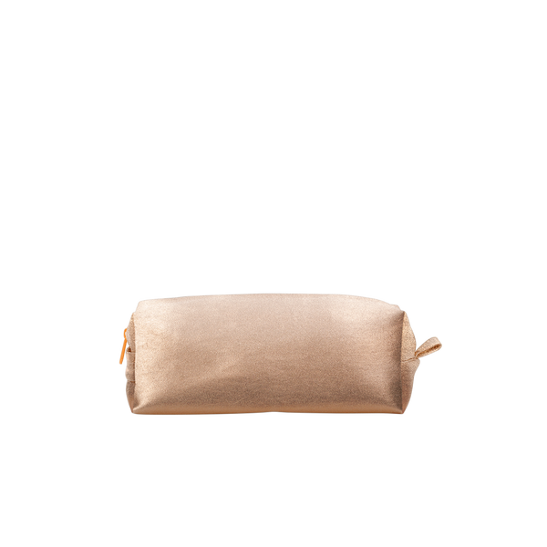 Doppelganger Metallic is the perfect makeup bag in gold vegan leather with a handle.
