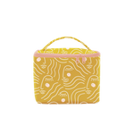  zen ladies yellow gold with a white woman's silhouette drawing and blush cheeks makeup tote with handle