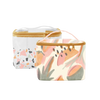Mutey Fruity Collection Soulmate bag is a large toiletries bag in clear vinyl with terrazzo print and abstract fruits pattern.