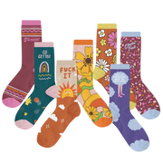Group of cute sassy socks with colorful retro designs