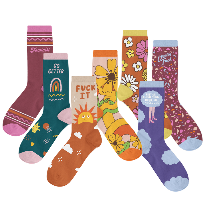 Group of cute sassy socks with colorful retro designs