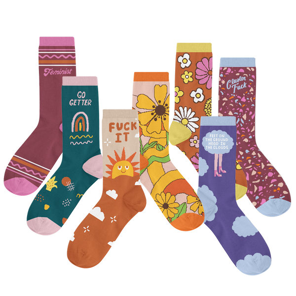 Group of cute sassy socks with colorful retro designs