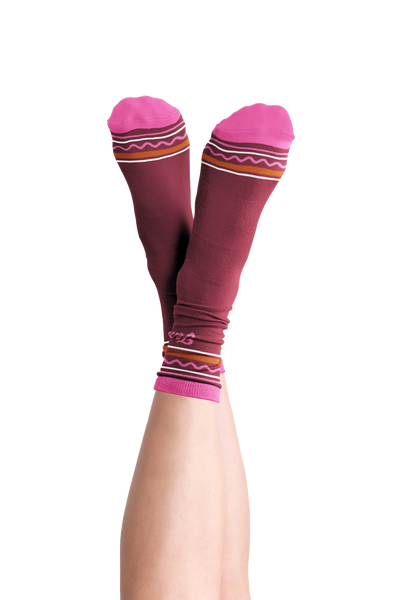 Crossed feet with Feminist socks - burgundy