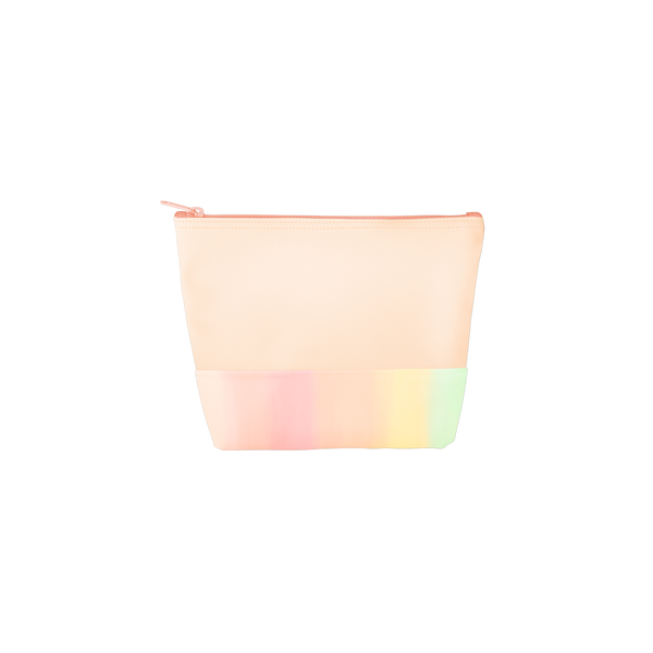Daybreak Tweedle Dee is a cute cosmetics bag in peach with a rainbow pastel detail.