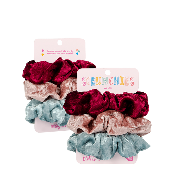 three cute velvet scrunchies 