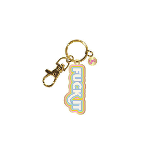 Gold key charm with colorful tracing "Fuck it" 