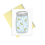 Fireflies is a cute greeting card of a jar of fireflies with a light green envelope.