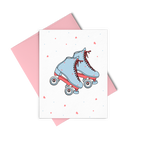 Skates is a cute greeting card with blue roller skates and a pink envelope.
