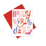 Happy Birthday Letters is a cute birthday card with fun graphic letters and a red envelope.