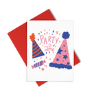 Party Time, Party Hats is a cute birthday card featuring party hats and includes a red envelope.