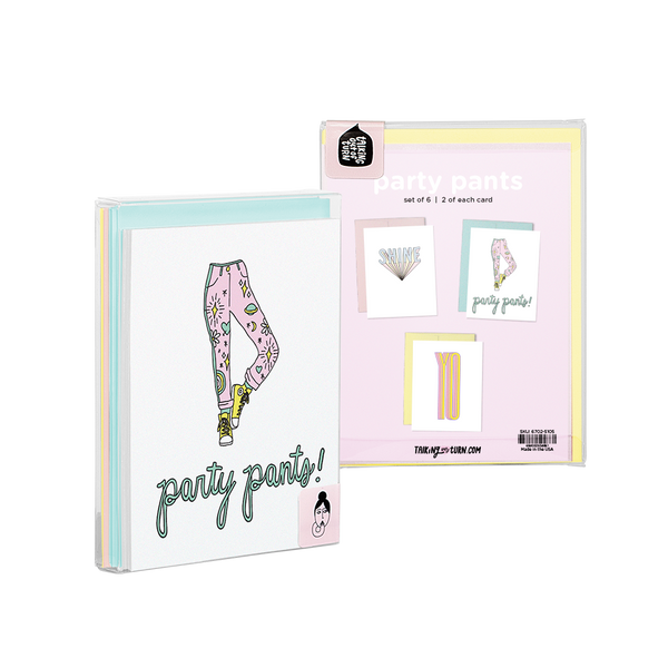 Party Pants Card Set comes packaged in a clear box with an illustrated backer card.