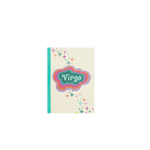 A multicolored Virgo notebook with simple stars printed diagonally across the cover from the upper left corner, going down to the lower right corner.