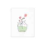 Pink Flower in a vase with green water letter pressed art print.