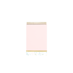 Pink taskpad with a metallic gold elastic closure and small white section of paint splatter at the bottom