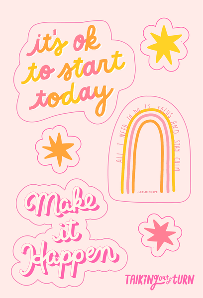 A sticker set with little stars, some cute sayings and a rainbow with Leslie Knope quote. 