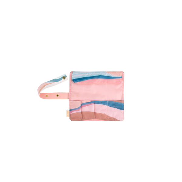 Abstract hill-like designed pockets with pink pastel interior.