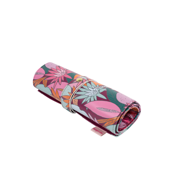 Floral printed jewel toned TOOTsie roll with snap closure.