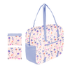 a ripstop bag with periwinkle straps and floral pattern 