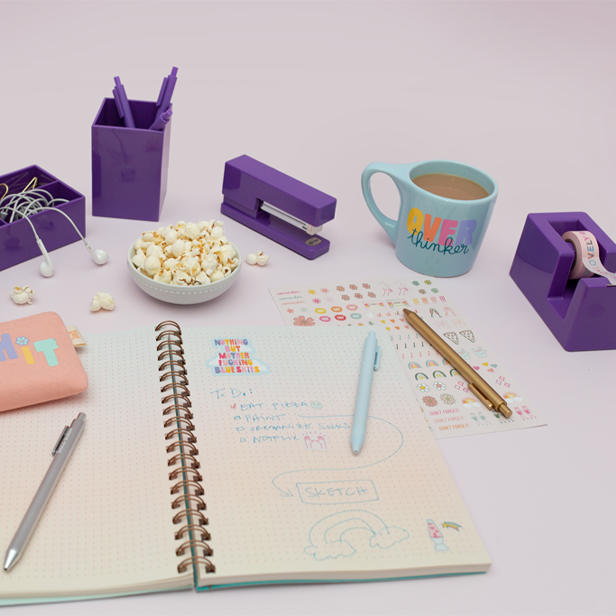 Purple Stationery Set Purple Desk Accessories Stapler and Tape