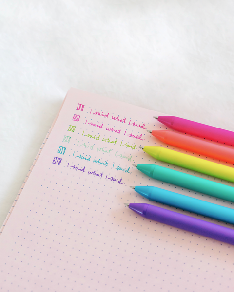 Jotter pens in Pink, Neon Coral, Citron, Teal, Bright Blue and Purple.