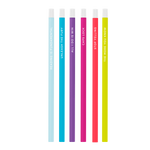 Colorful rainbow pencil set in neon colors with funny words imprint.