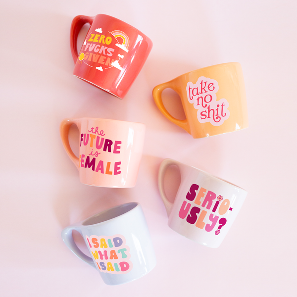 collection of coffee mugs with funny sayings 