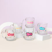 Astrology Clear Glass Mugs on pedestal - Taurus, Sagittarius, Aquarius, Libra and Virgo