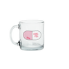 Clear glass mug with an illustration of a large pink and white pill that with Chill Pill written inside the pill.