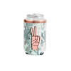 Peace Velvet Can Cooler is a blue velvet with a pink hand making the peace sign.