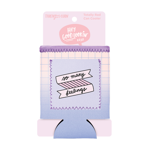 So Many Feelings Can Cooler with Pocket comes packaged in a cute pink cardboard sleeve.